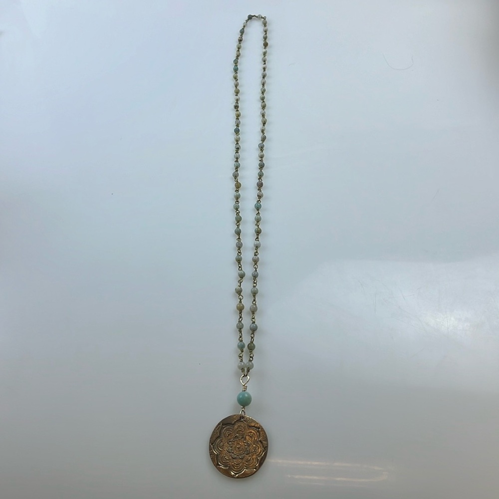 Beautiful Mandala Disc Pendant Long Statement Necklace HR13-18 - Picture 1 of 6
